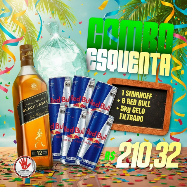 Combo Black Label (Whisky Black Label 1L + 6 Red Bull + Gelo)