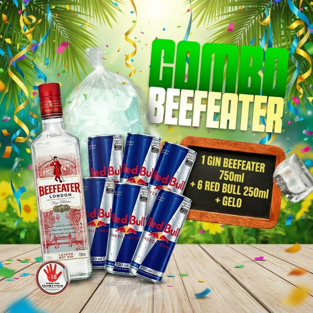 Combo Beefeater (Gin Beefeater 750ml + 6 Red Bull 250ml + Gelo)